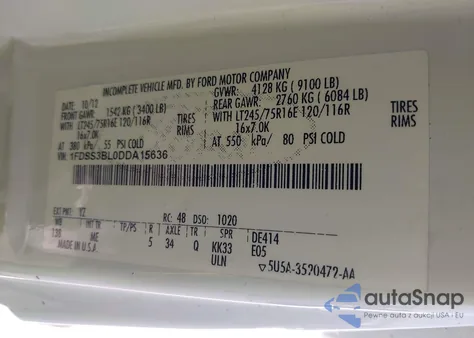 2013 Ford E-350 Super Duty Xlt z USA, uszkodzony, nr VIN 1FDSS3BL0DDA15636